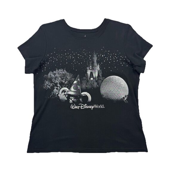 Disney Parks Walt Disney World 4 Parks Graphic Tee Shirt Black 3X Plus Sparkles - Picture 1 of 8